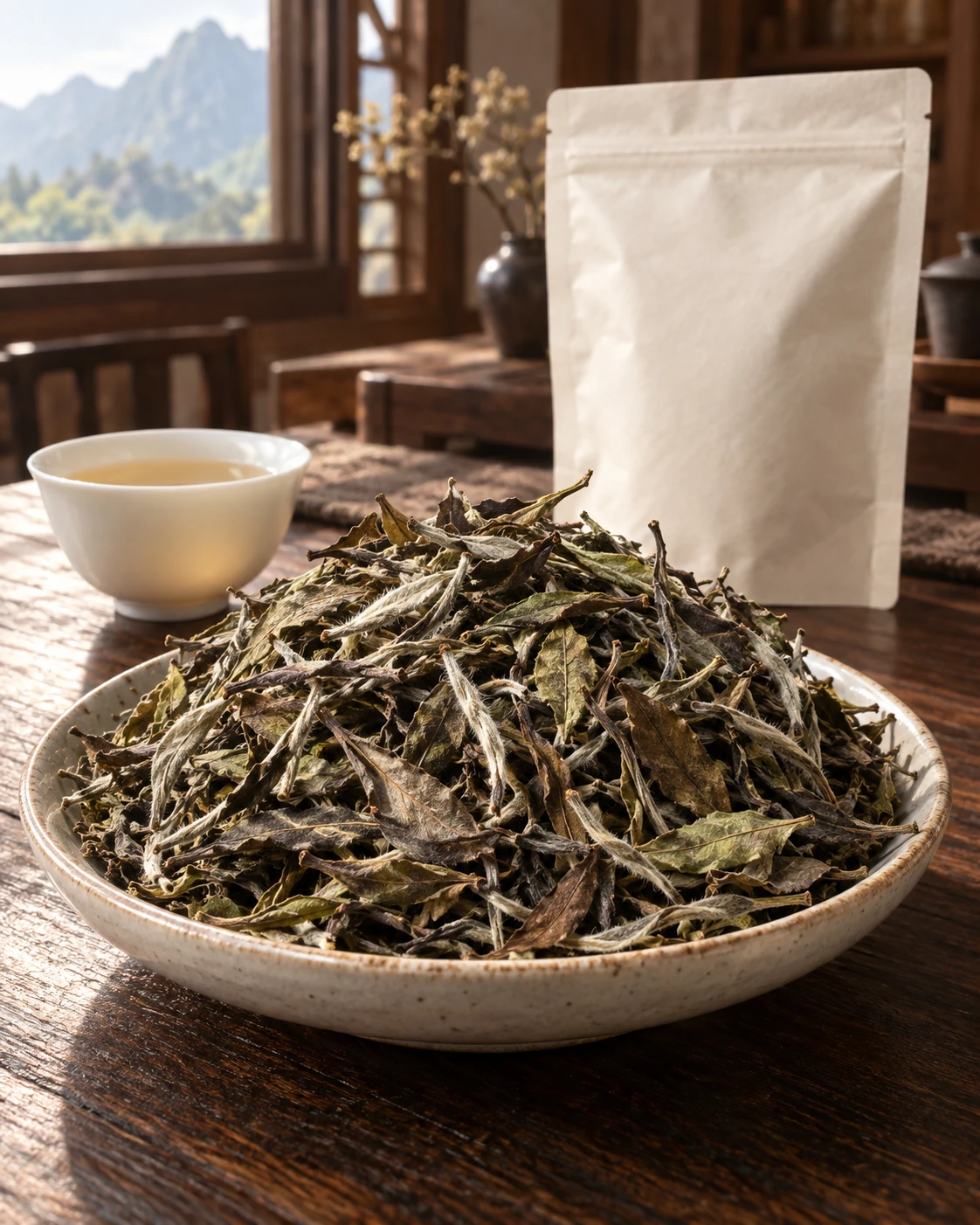 Yiwu White Tea Gongmei · Dry leaf detail 2